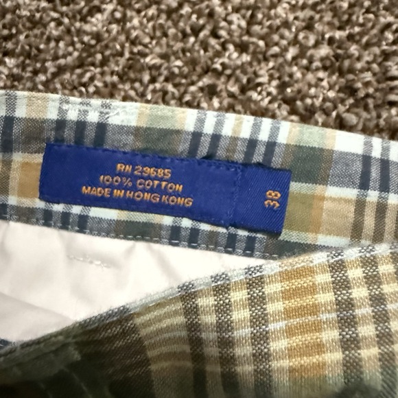 PENDLETON Shorts Mens 38 Green Yellow‎ Plaid Cotton Chino Casual Flat Front - Picture 5 of 6